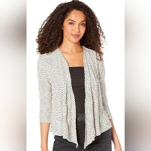 NIC+ZOE Mixed Lined 4 Way Open Front Cardigan White & Black Sz Large
